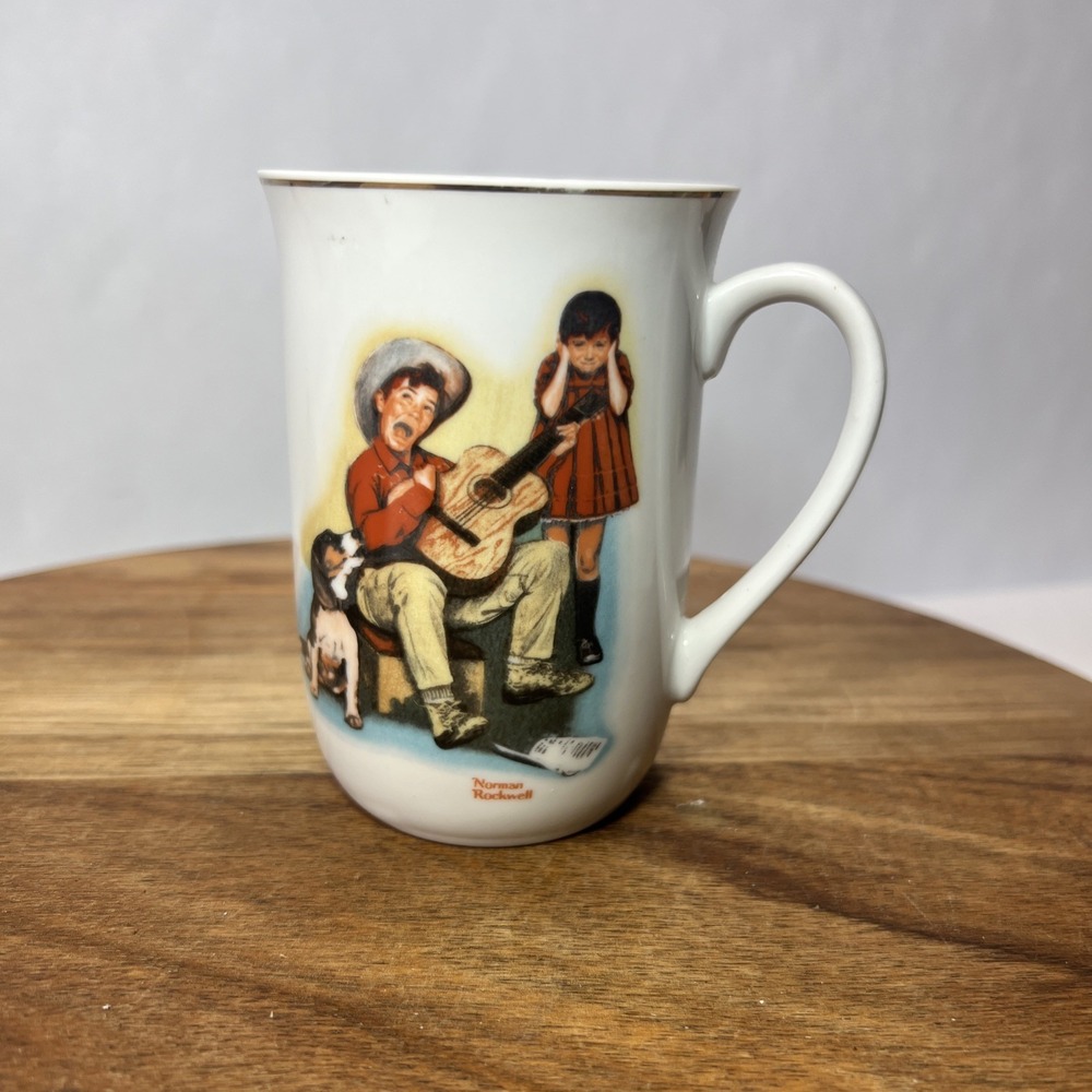 1981 Vintage Norman Rockwell Sour‎ Note 9 oz. Coffee Tea Mug Cup Japan